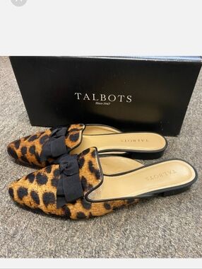 Talbots Leopard Bow Edison Mules Flats